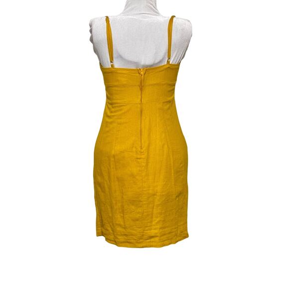Women’s 100% Linen Bow Front Sundress Small/Medium Mustard Color Spaghetti Strap - Picture 4 of 9